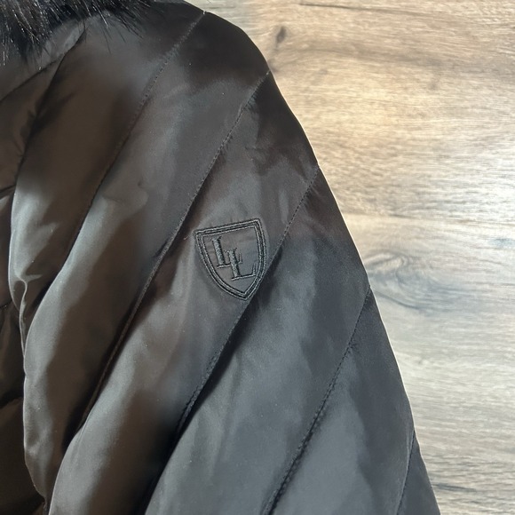 Larry Levine Women's Down-Filled puffer Coat W Faux Fur-Trimmed Hood long Sm-med - Picture 4 of 10